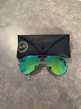 Ray-Ban Gold Frame Sunglasses with Green Mirrored Lenses